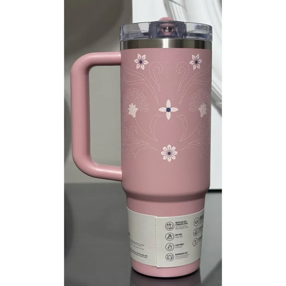 STANLEY QUENCHER PROTOUR‎ FLIP STRAW 30OZ TUMBLER, PINK DUSK STITCH FLOWERS - Picture 3 of 5